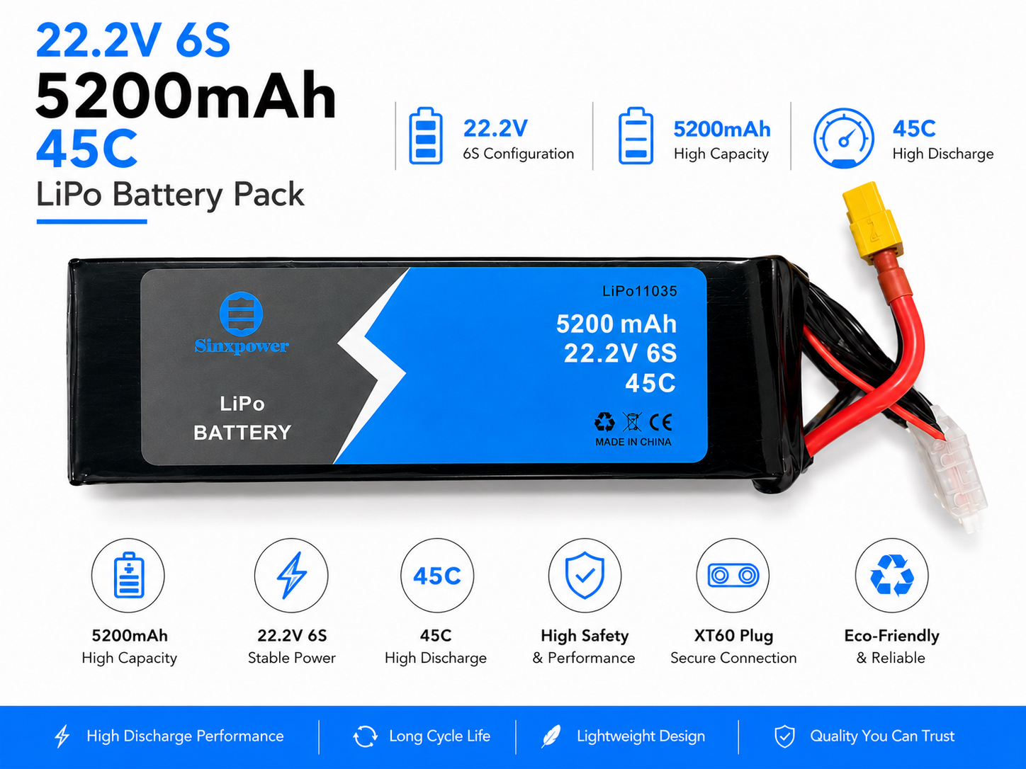 6S 5200mah 45C sinxpower lipo battery