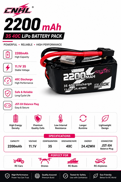 3s 2200mah 40C CNHL SHORTY lipo battery