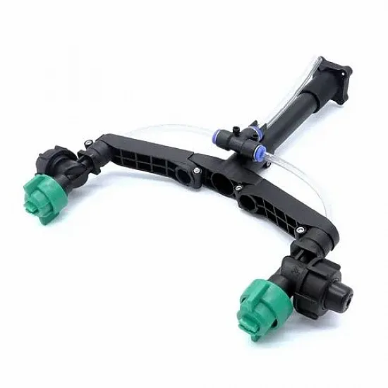 Y-shaped dual-head nozzle for efficient aerial spraying. Wide spray angle with extended reach for even distribution of pesticides, fertilizers, and herbicides. Reduces flight paths and spray time.