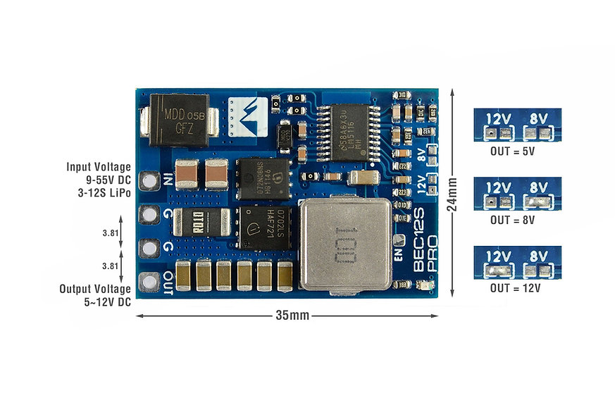 BEC12S-PRO, 9-55V to 5V/8V/12V-5A